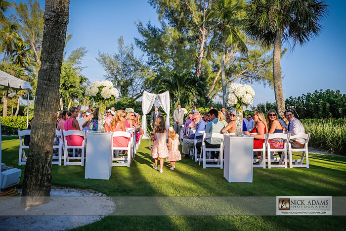 Casa Ybel, flower girls, ceremony,lawn,Bermuda grass, tent reception, beach wedding, Sanibel, Nick Adams Photography