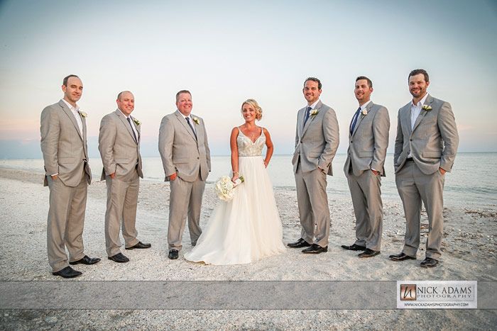 Beach wedding, bride and groomsmen, khaki suits